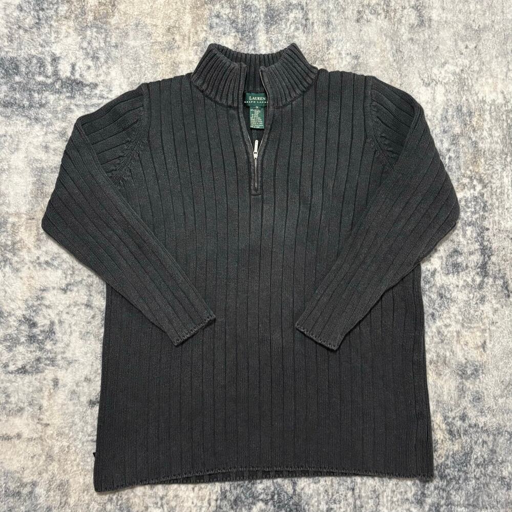 Lauren Ralph Lauren 1/4 Zip Ribbed Knit Sweater Black 1X